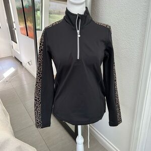 Daily Sports Black Fitted Long Sleeve Polo Sweatshirt leopard sleeves.